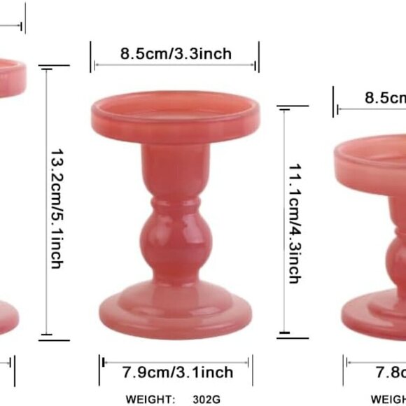 3-Piece Set of Glass Candlestick, Crystal Candlestick Holder (PINK) / Brand new - Picture 2 of 7